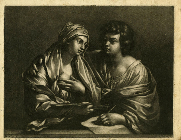 Wallerant Vaillant, Personnification de la peinture et du dessin, 1660-1675 Mani&egrave;re noire, 260 x 331 mm (cuvette) &copy;MAH, inv. E 2011-0024